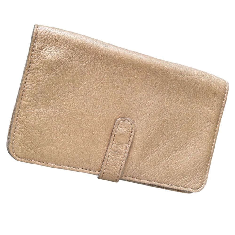 Linea Pelle Gold Tan Genuine Leather Zip Wallet Wristlet